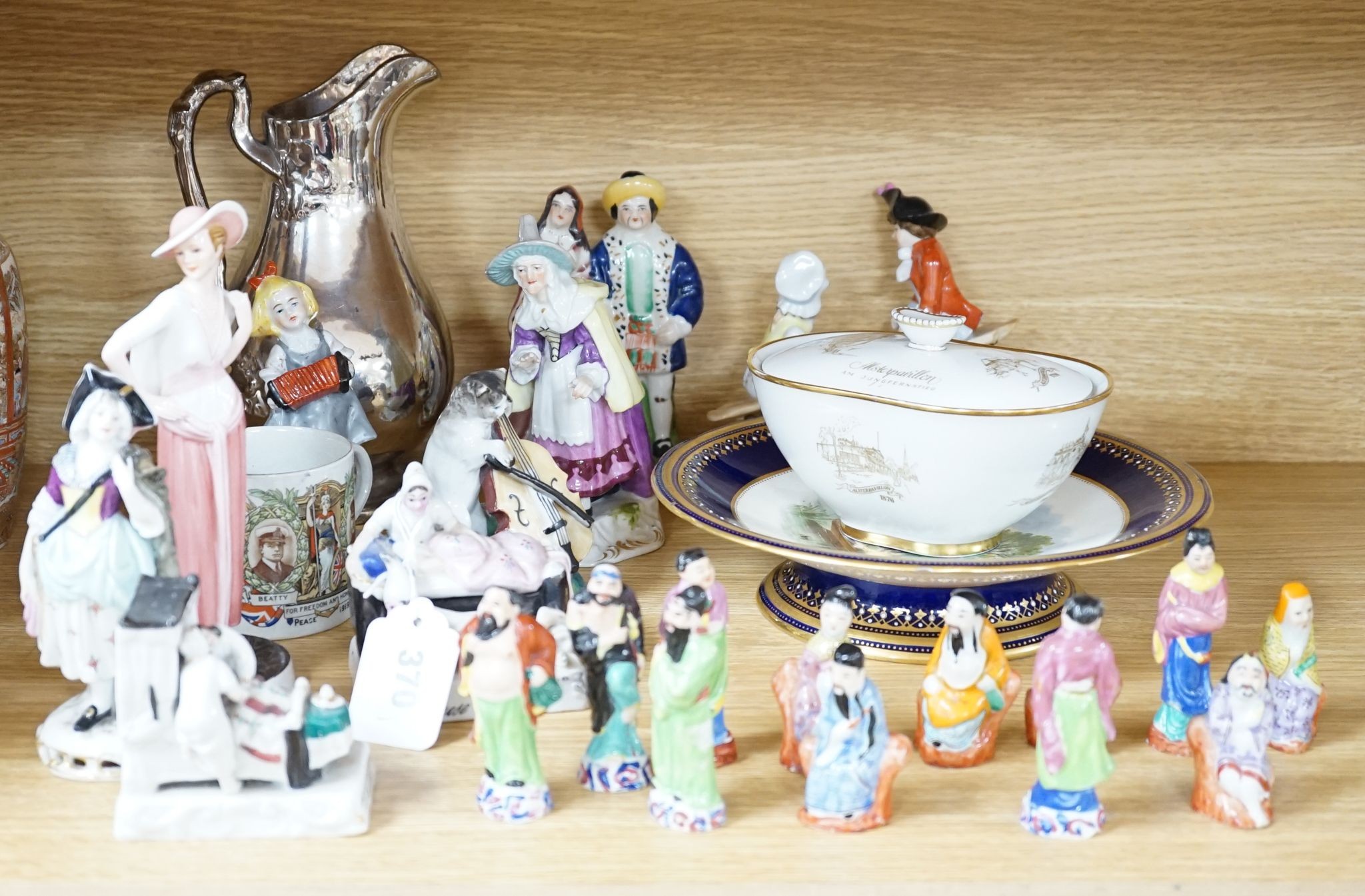 A set of twelve Chinese miniature porcelain figures, tallest 8cm, other ceramic figures, etc.